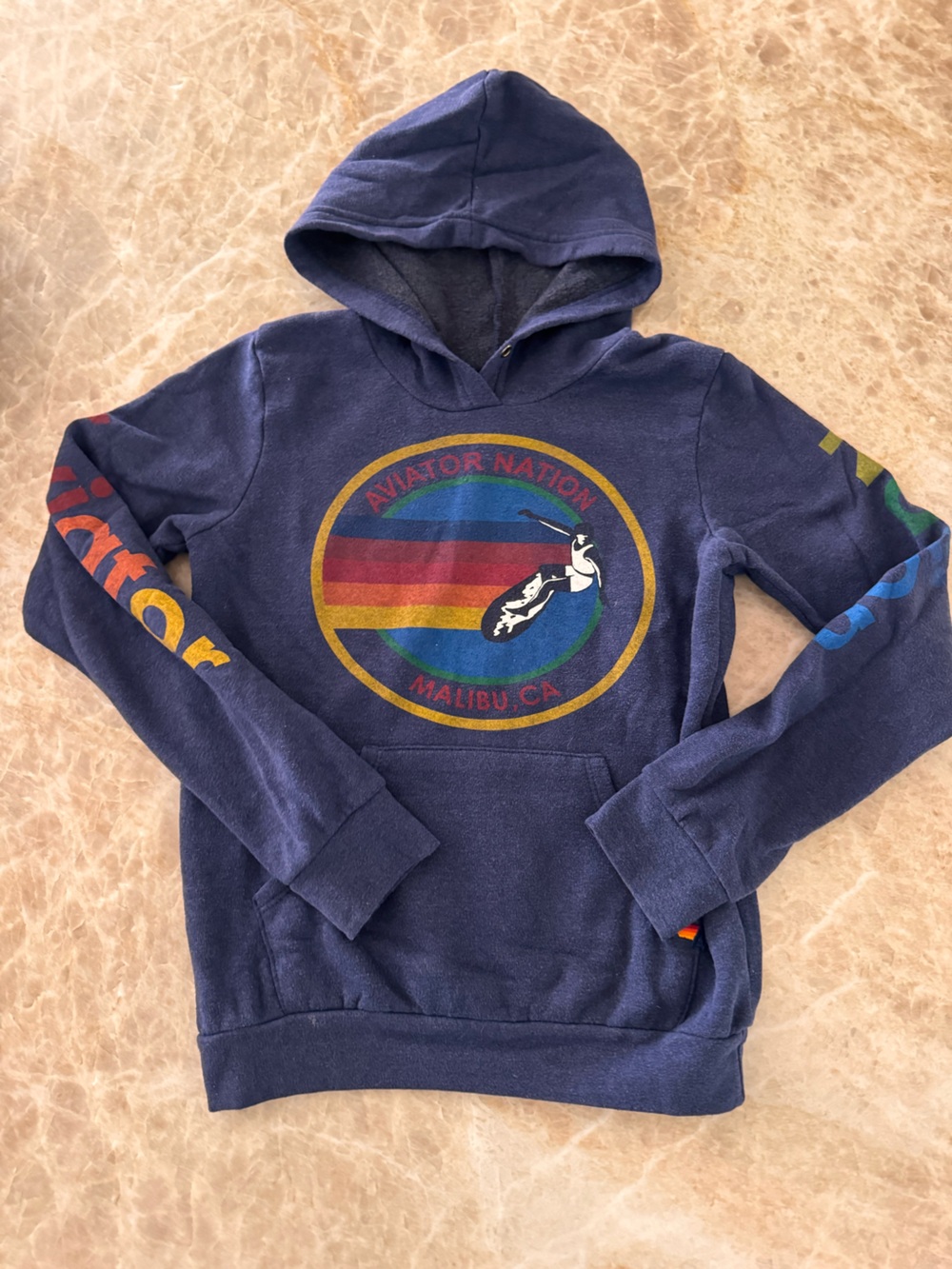Aviator Nation Kids Navy Hoodie with Multicolor Retro Surf Graphic